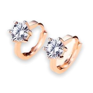 New 14k Gold Filled Geometric Circle Hoop Six-Claw White Sapphire Earrings